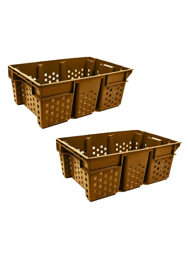 Plastica Industries LLC 2pcs Dates Plastic Crate 580x380x220mm, 48L Nestable & Stackable Ventilated Storage Box for Dates, Fruits, Agriculture & Food Transport - Brown - Image 1